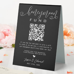 Honeymoon Fund Qr Code Black Chic Modern Minimal Tischaufsteller