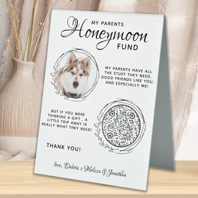 Honeymoon Fund QR Code Dog Foto Haustier Hochzeit Tischaufsteller (Von Creator hochgeladen)