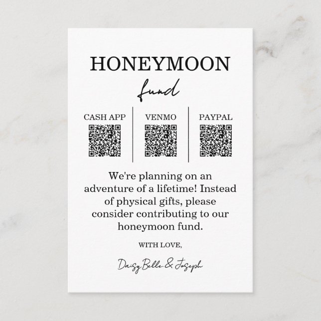 Honeymoon Fund QR Code Enclosure Card Begleitkarte (Vorderseite)