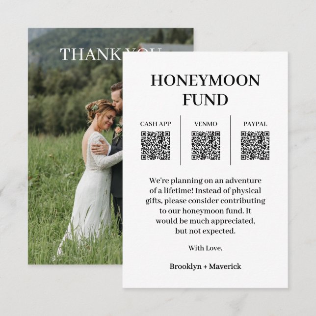 Honeymoon Fund QR Code Photo Enclosure Card Begleitkarte (Vorne/Hinten)
