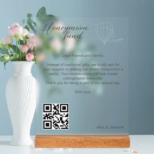 Honeymoon Fund Qr Code Reisefonds Anforderung Gesc Acrylschild (Honeymoon Fund Qr Code Travel Fund Request Gift Acrylic Sign
)