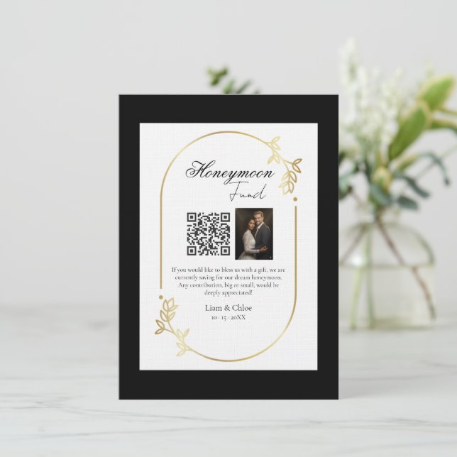 Honeymoon Fund QR Code Sign Wedding Honeymoon Einladung (Stehend Vorderseite)