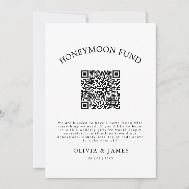 Honeymoon Fund QR Code Sign, Wedding Honeymoon Einladung (Vorderseite)