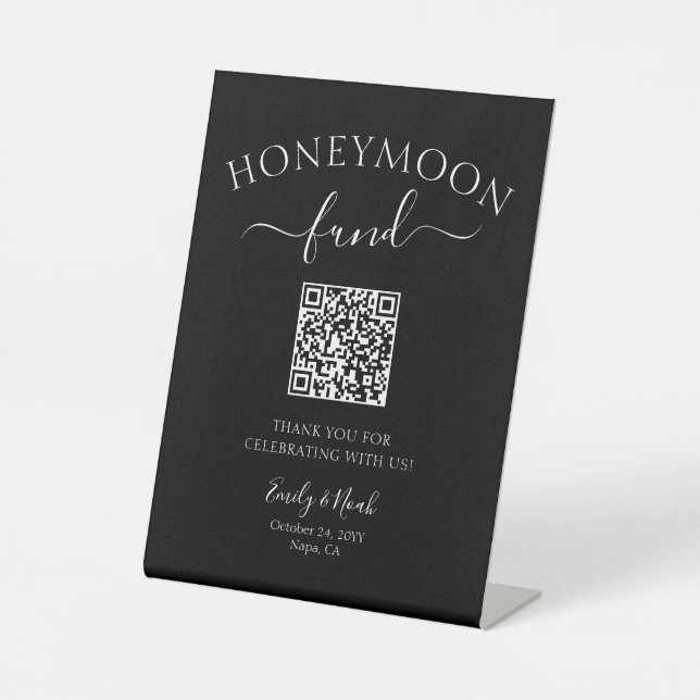 Honeymoon Fund QR Code Signing Minimalistische Hoc Sockelschild (Vorderseite)