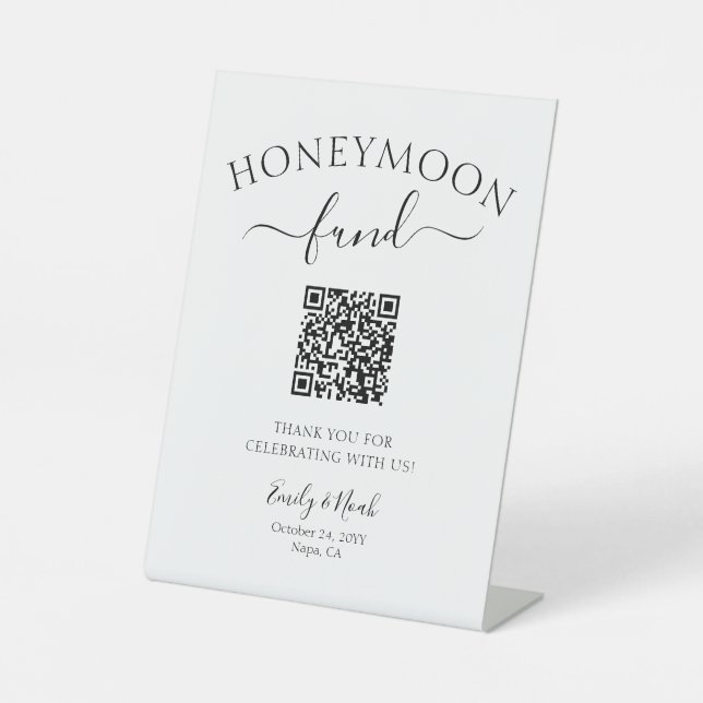 Honeymoon Fund QR Code Signing Minimalistische Hoc Sockelschild (Vorderseite)