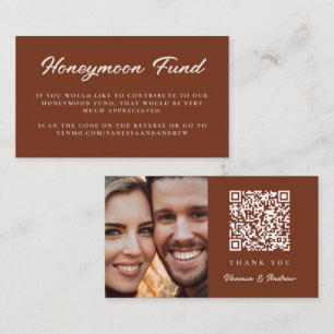 Honeymoon Fund QR Code Wedding Registry Rust Brown Begleitkarte