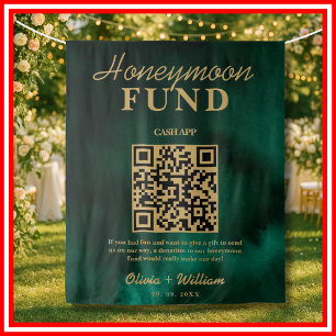 Honeymoon Fund QR Emerald Green & Gold Hintergrund Wandteppich