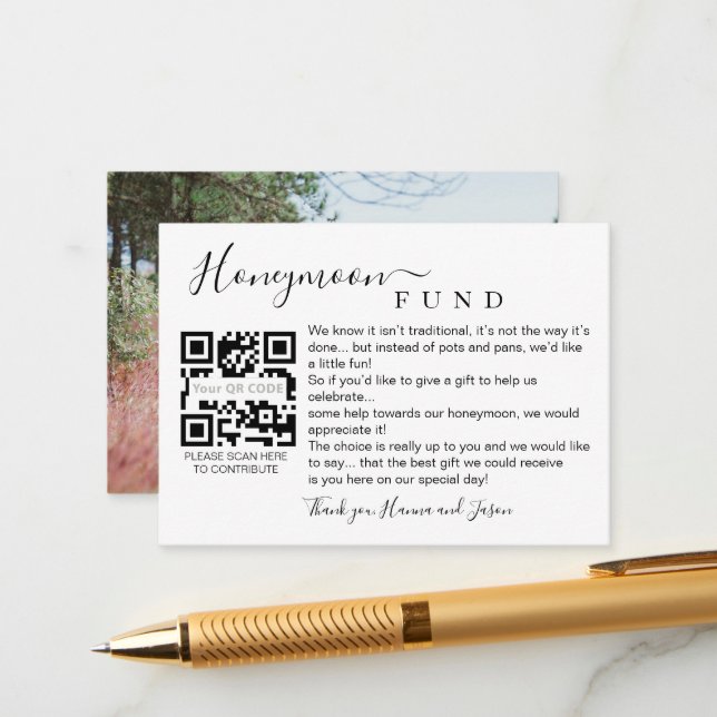 Honeymoon Fund Qr Karte mit Foto (Vorderseite/Rückseite Beispiel)
