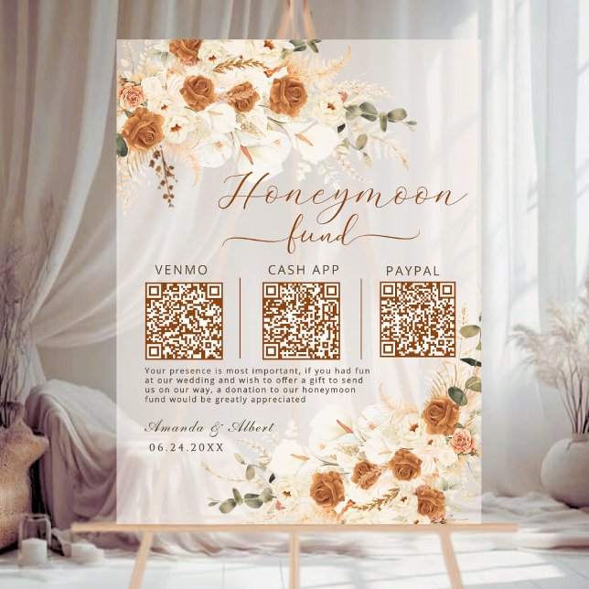 Honeymoon Fund QR Wedding| Cash App Venmo & PayPal Acrylschild (Make gifting effortless 🌿💍 – Honeymoon Fund QR Signs)