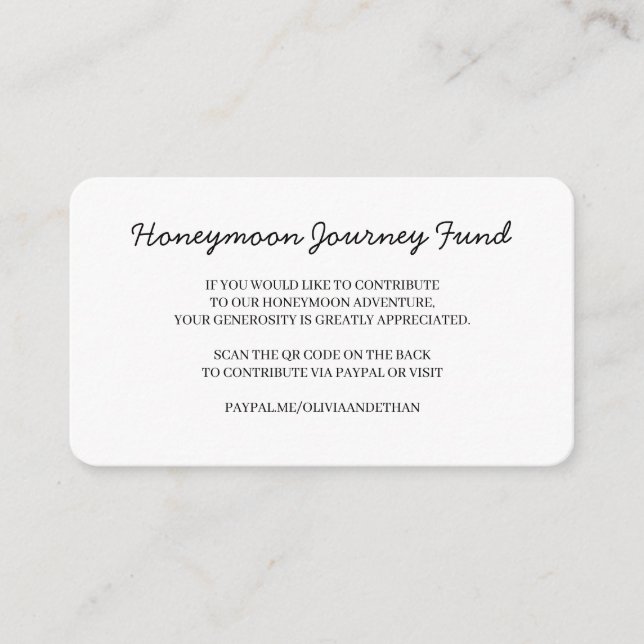 Honeymoon Fund QR Wedding Design Begleitkarte (Vorderseite)