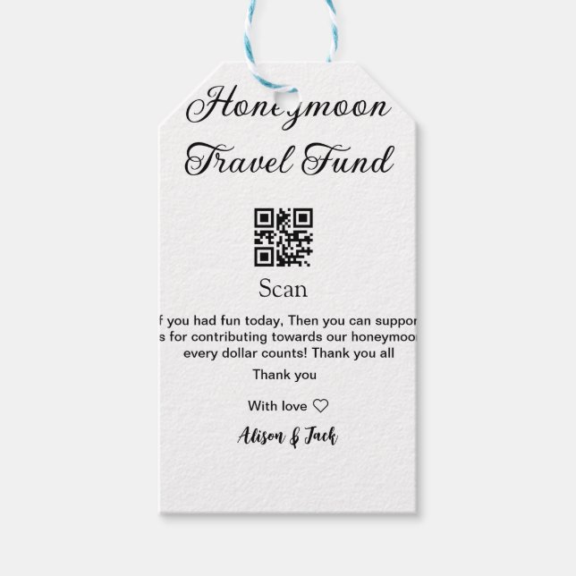 Honeymoon Fund Scan QR Codeadname Geschenkanhänger (Vorderseite)