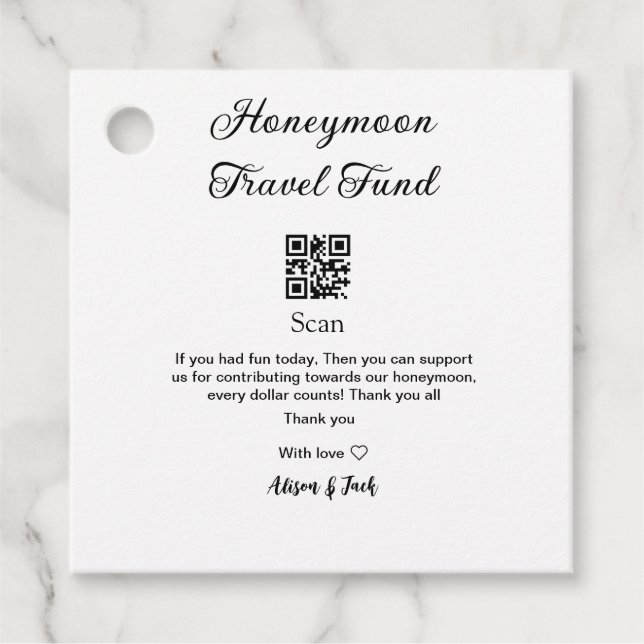 Honeymoon Fund Scan QR Codeadname Geschenkanhänger (Vorderseite)