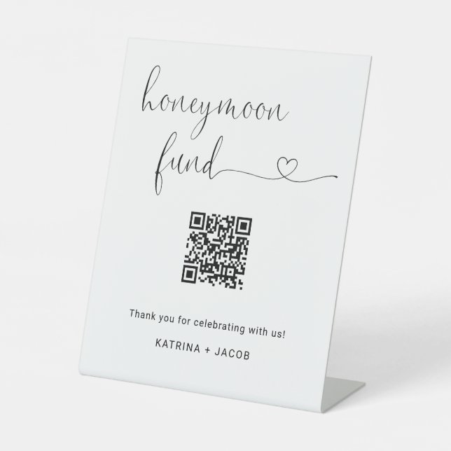 Honeymoon Fund Sign mit Message & QR Code Sockelschild (Vorderseite)