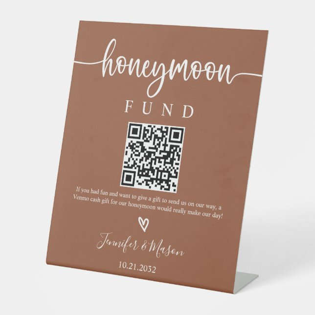 Honeymoon Fund Sign, QR Code Honeymoon Wish Pedest Sockelschild (Vorderseite)