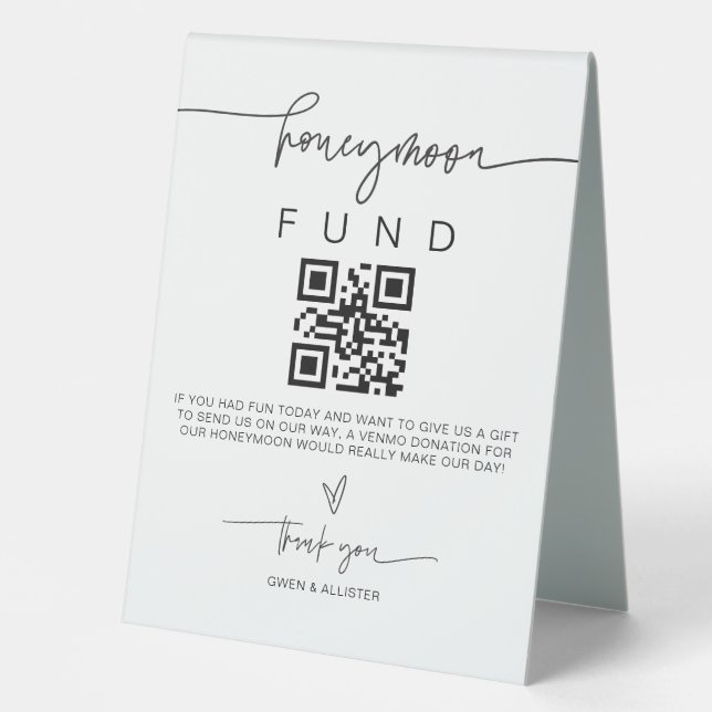 Honeymoon Fund Sign Wedding Spenden Tabelle G400 Tischaufsteller (Vorderseite)