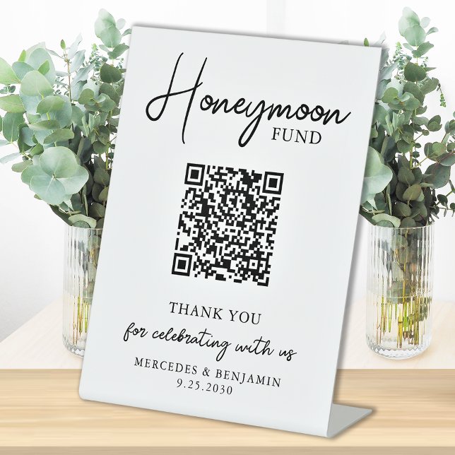 Honeymoon Fund Simple Handwriting QR Code Wedding Sockelschild (Von Creator hochgeladen)