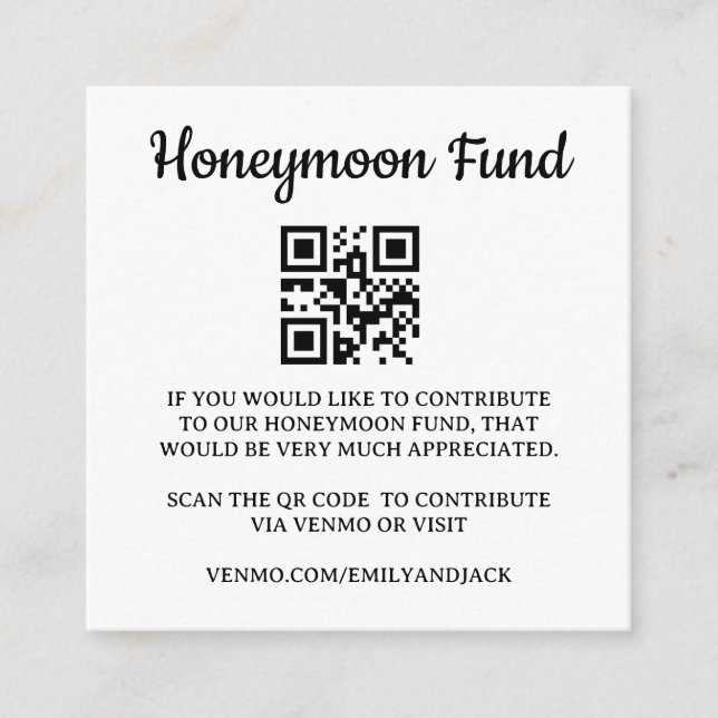 Honeymoon Fund Venmo QR Code Wedding Begleitkarte (Vorderseite)