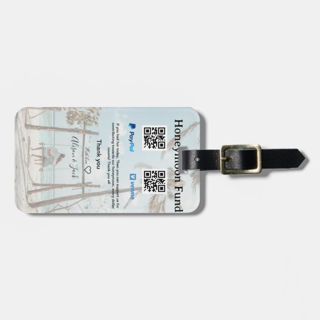 Honeymoon fund venomo paypal donation Q R couple Gepäckanhänger (Vorderseite horizontal)