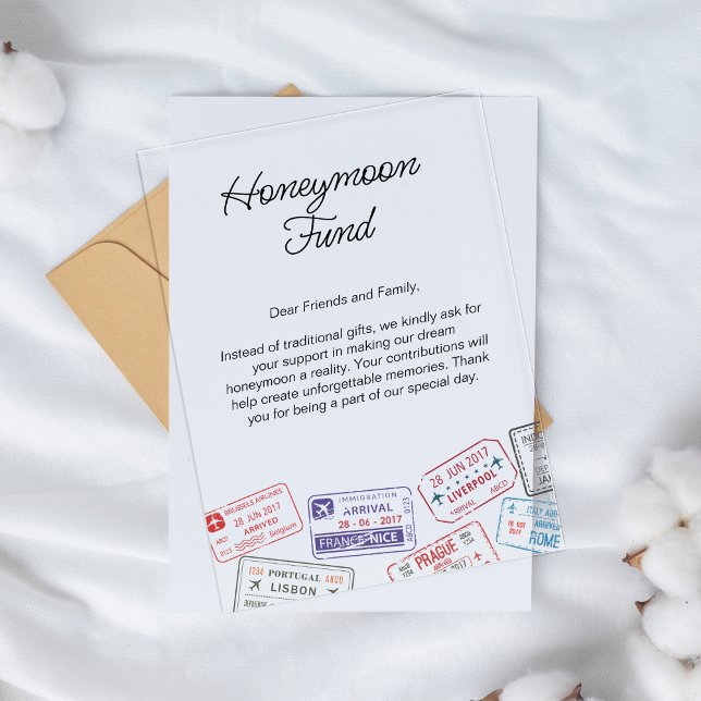Honeymoon Fund Wedding Registry Travel Request Acryleinladungen (Honeymoon Fund Wedding Registry Travel Request Acrylic Invitations)