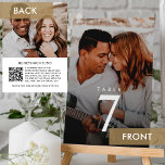 Honeymoon Fund Wedding Tischnummer QR Code Modern<br><div class="desc">Fügen Sie Ihrem Hochzeitsempfang eine personalisierte Touch mit diesen atemberaubenden Tischnummern hinzu. Mit einem romantischen Foto des Ehepaares an der Vorderseite schafft das Design eine intime und gemütliche Atmosphäre. Die Rückseite beinhaltet eine herzliche Nachricht und einen QR-Code für Honeymoon-Spenden, die Bequemlichkeit mit Sentimentalität vermischt. Das moderne Design mit großen, gut...</div>