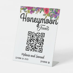 Honeymoon Funds QR Code Floral Wedding Sockelschild