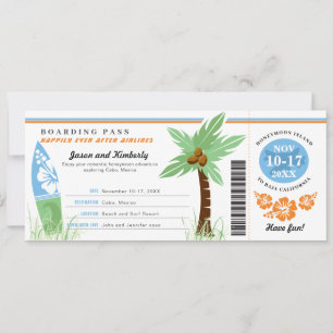 Honeymoon Gift Boarding Pass Palm Tree Surf Board Einladung