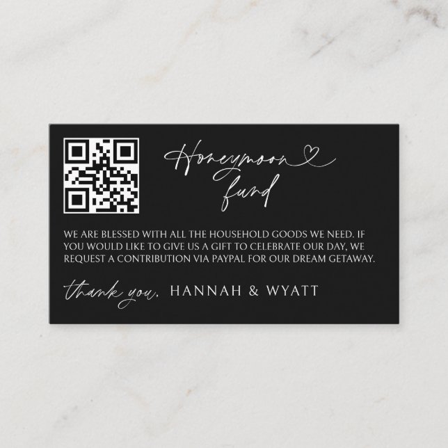 Honeymoon Gift Request Wedding Enclosure Scan Card Visitenkarte (Vorderseite)