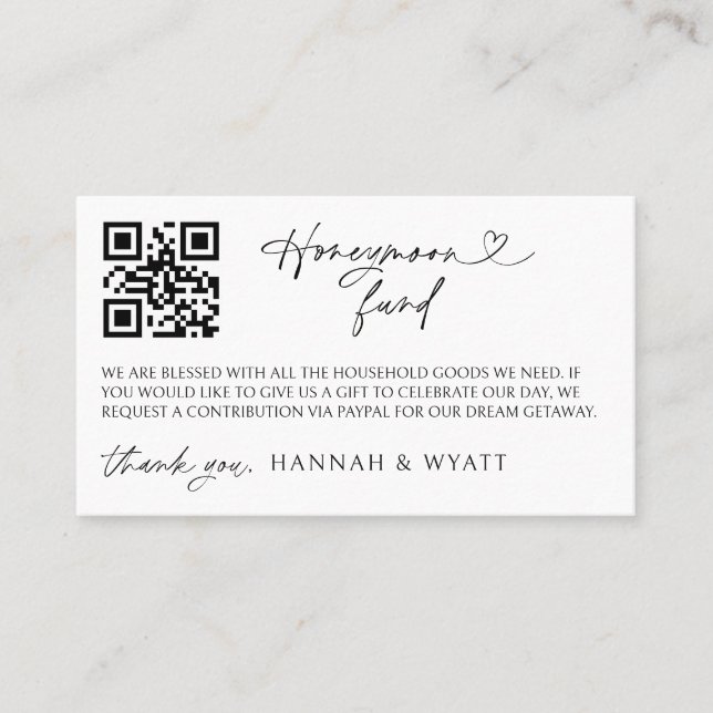 Honeymoon Gift Request Wedding Enclosure Scan Card Visitenkarte (Vorderseite)