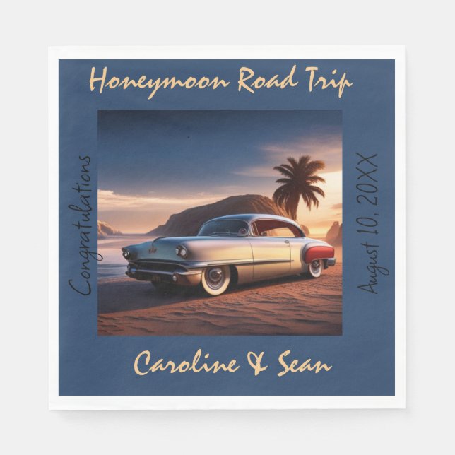 Honeymoon Road Trip Gratulation Serviette (Vorderseite)