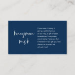 Honeymoon Wish and Fund, Navy Blue Begleitkarte<br><div class="desc">Das ist die moderne Navy Blue lässige Eleganz-Tinte,  Script Minimalismus,  Schrift-Schriftart,  Wedding Enclosure Card. Sie können die Schriftart-Farben ändern und Ihre Hochzeitsdetails in den entsprechenden Schriftart / Buchstaben hinzufügen. #TeeshaDerrick</div>