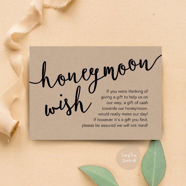 Honeymoon Wish Cash Fund, eine Anmerkung zu Gesche Begleitkarte (Honeymoon Fund Cash Wish, a note on gifts Enclosure Card Rustic Brown Kraft Background)