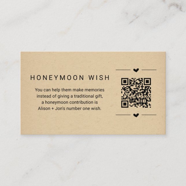 Honeymoon Wish / Fund Card w QR Code einfügen Begleitkarte (Vorderseite)