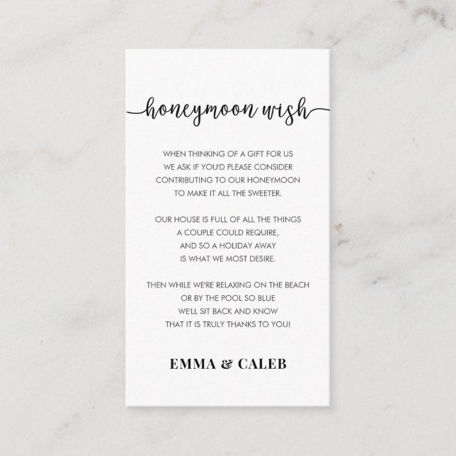 Honeymoon Wish Fund Enclosure Card Begleitkarte (Vorderseite)