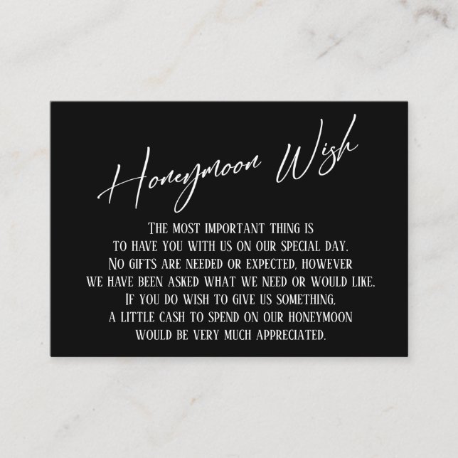 Honeymoon Wish Modern Handwriting Black & White Begleitkarte (Vorderseite)