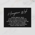 Honeymoon Wish Modern Handwriting Black & White Begleitkarte<br><div class="desc">Diese einfachen, unverwechselbaren Karteneinsätze wurden so konzipiert, dass sie anderen Elementen in einer wachsenden Veranstaltungspalette entsprechen, die über einen modernen lässigen Schriftart mit einem schlichten Hintergrund verfügt, in dem Sie alle gewünschten Farben einstellen können. Auf der Vorderseite lesen Sie "Honeymoon Wish" in der vorgestellten Schrift. auf der Rückseite habe ich...</div>