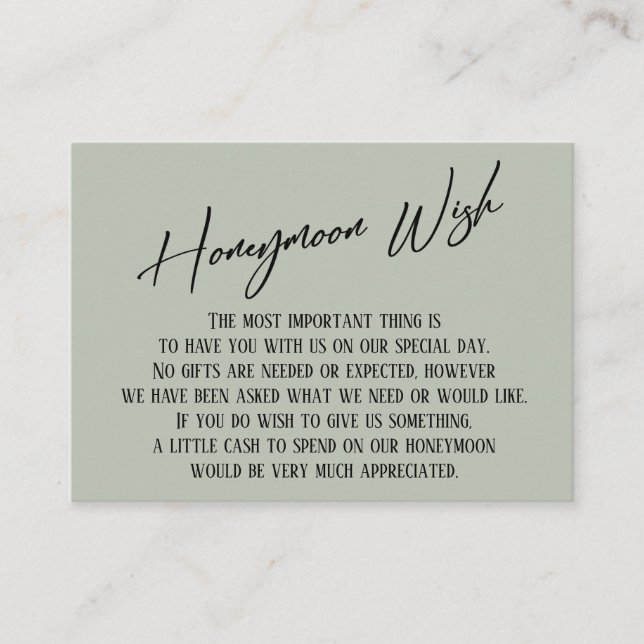Honeymoon Wish Modern Handwriting Sage Green Begleitkarte (Vorderseite)