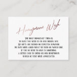 Honeymoon Wish Modern Rose Gold Handwriting Begleitkarte<br><div class="desc">Diese einfachen, unverwechselbaren Karteneinsätze wurden so konzipiert, dass sie anderen Elementen in einer wachsenden Veranstaltungspalette entsprechen, die über einen modernen lässigen Schriftart mit einem schlichten Hintergrund verfügt, in dem Sie alle gewünschten Farben einstellen können. Auf der Vorderseite lest du "Honeymoon Wish" in der vorgestellten Schrift; auf der Rückseite habe ich...</div>