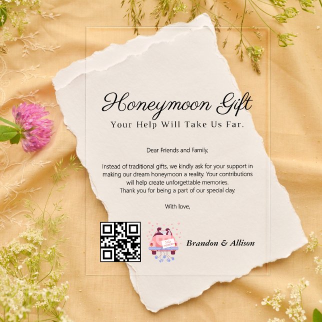 Honeymoon Wish Travel Fund Anforderung Geschenk Qr Acryleinladungen (Honeymoon Wish Travel Fund Request Gift Qr Code Acrylic Invitations)