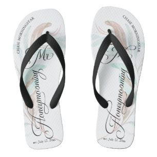 Honeymooning MR Watercolor Eucalyptus Blätter Flip Flops