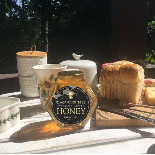 Honeypeb & Bee Raw Honey Étiquette Noir