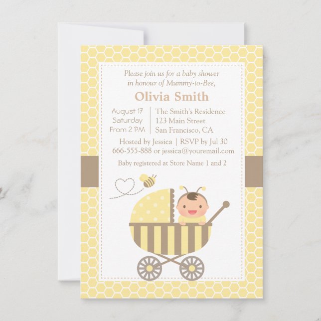 Honeypeb Cute Bumble Bee Baby Shoe Invitations (Devant)