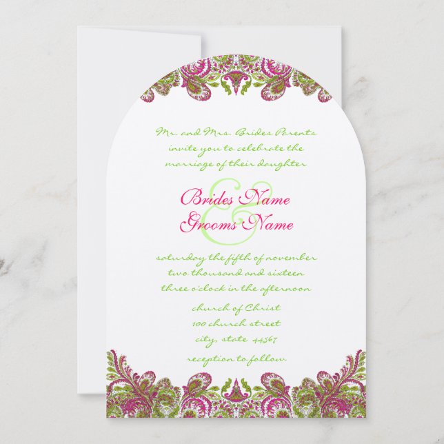 Honeysuckle Apple Green Paisley Wedding Einladung (Rückseite)