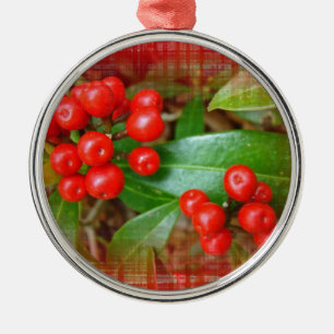Honeysuckle Berries auf Baumwolltuch Silbernes Ornament