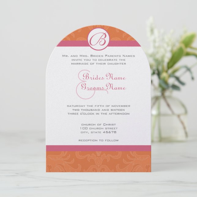Honeysuckle & Coral Rose Wedites Einladung (Stehend Vorderseite)