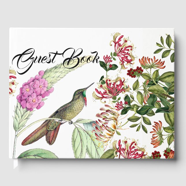 Honeysuckle Flowers Hummingbird Bird Livre d'invit (Recto)