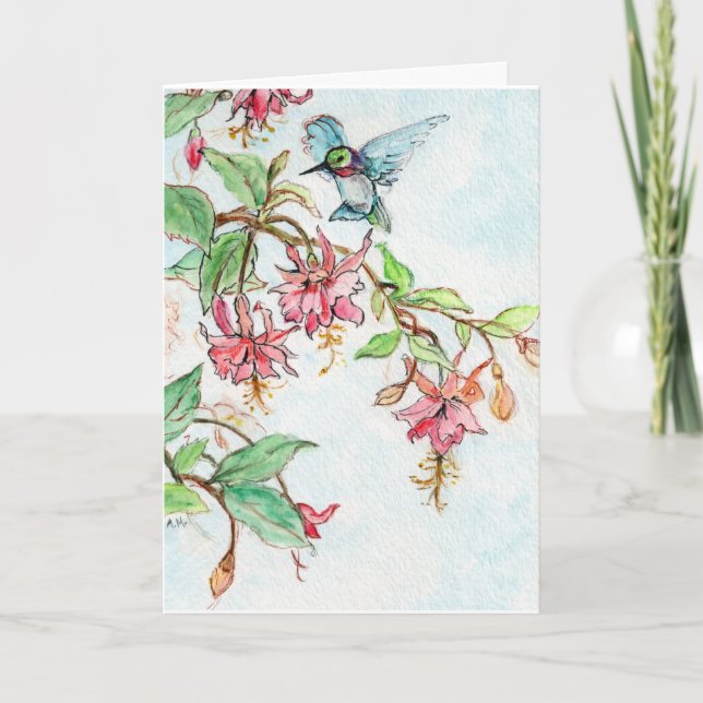 Honeysuckle Hummingbird Aquarellkarte Karte (Vorderseite)