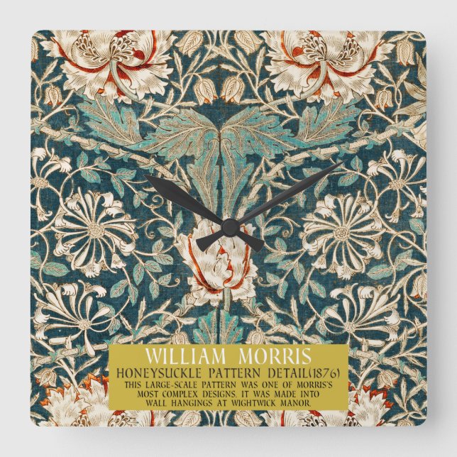 Honeysuckle Pattern - Design von William Morris Quadratische Wanduhr (Vorderseite)