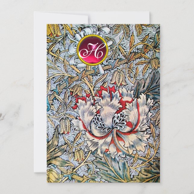 HONEYSUCKLE Red Ruby Monogram Champagne Metallic Einladung (Vorderseite)