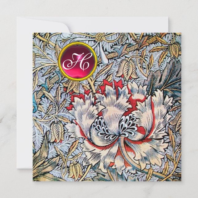 HONEYSUCKLE Red Ruby Monogram Gold Metallic Einladung (Vorderseite)