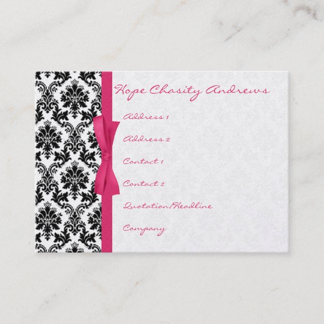 Honeysuckle Ribbon Black Damask Business Cards Visitenkarte (Vorderseite)